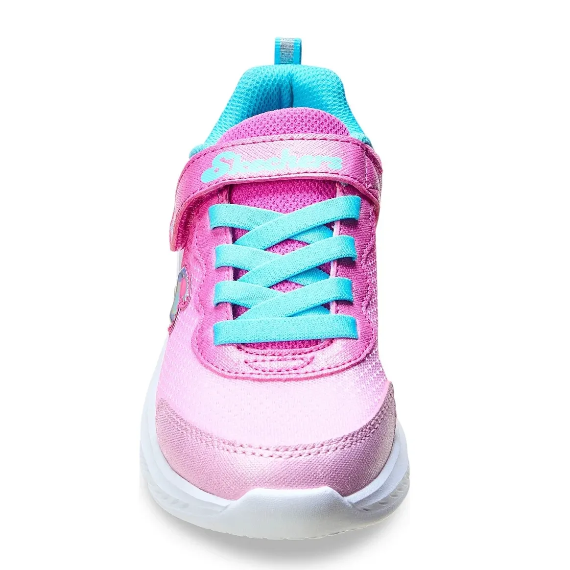 Tênis Skechers Sole Swifters rosa com detalhes azul claro, imagem destacando conforto e design